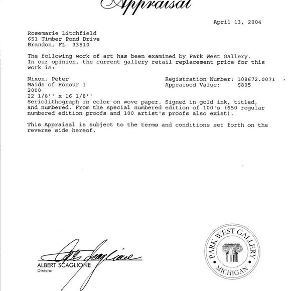 "Maids of Honour I" by Peter Nixon Seriolithograph - Picture 5 of 7